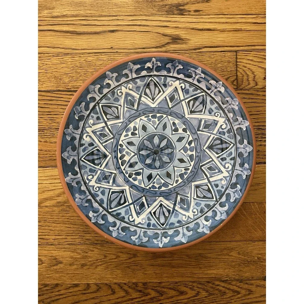 TOMMY BAHAMA Spanish Blue Tile Melamine Terracotta Dinner Plates 10.5